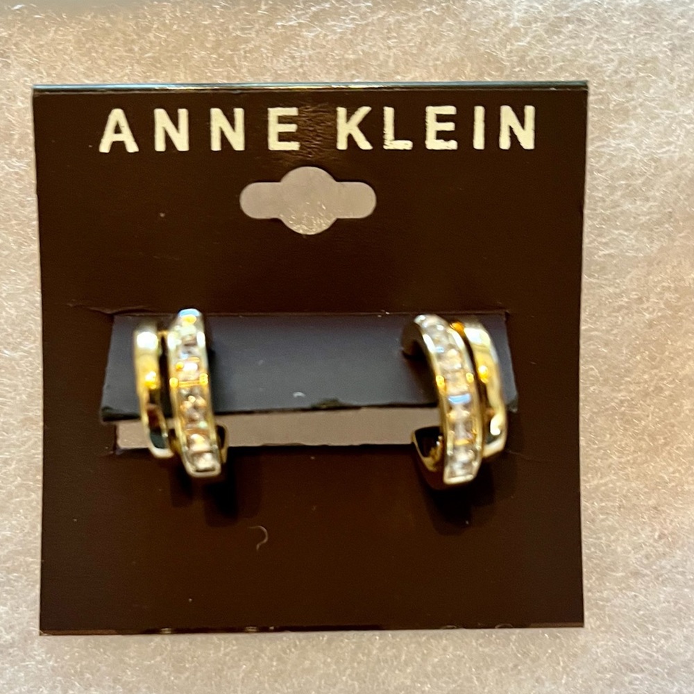 NWT Anne Klein gold tone hoops with faux diamonds